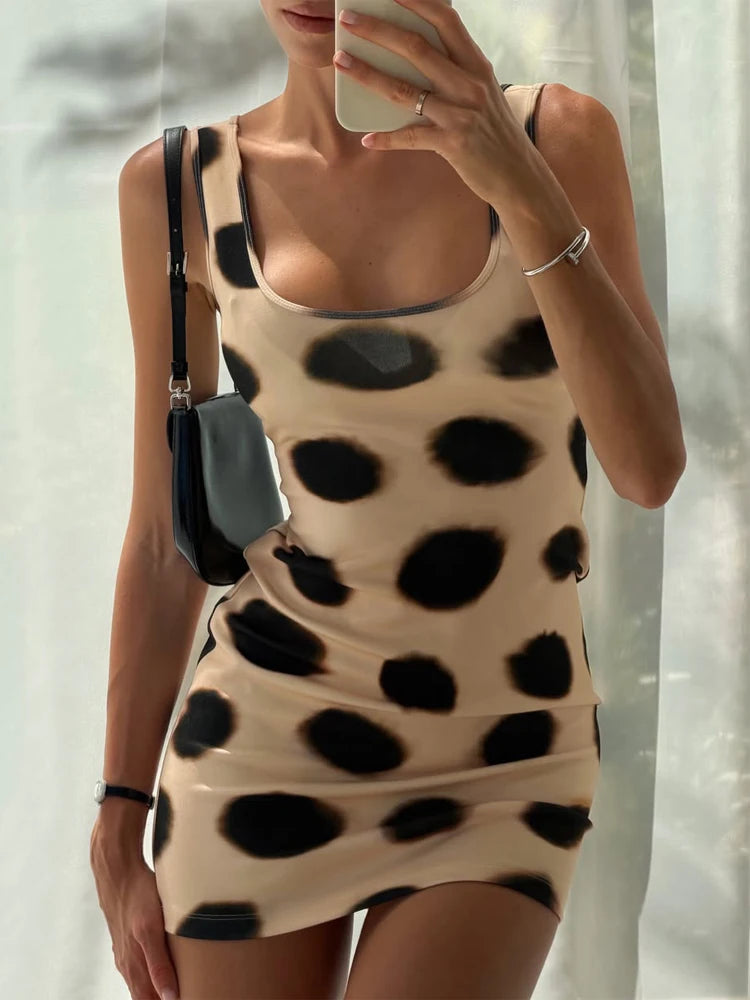 Mesh Polka Dot Flared Sleeve Slim Fit Casual Dress
