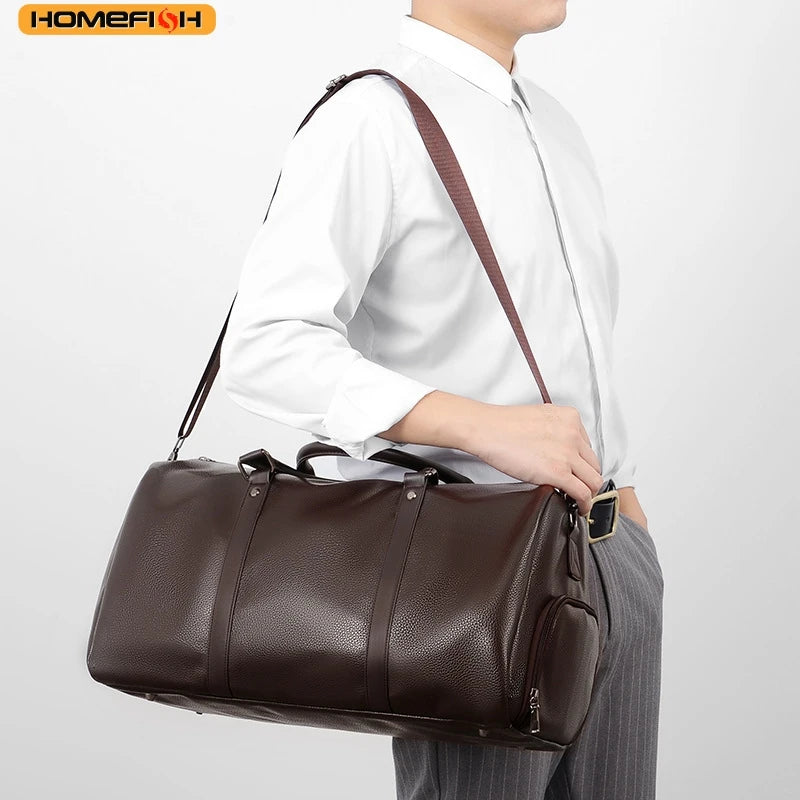 HOMEFISH Retro New Short Trip Bag Large Capacity Sports Motorcycle Training Pu Waterproof Leisure Fitness Bag