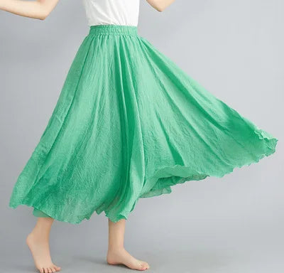 Mori Girl Cotton Linen Ethnic A-Line Long Skirt