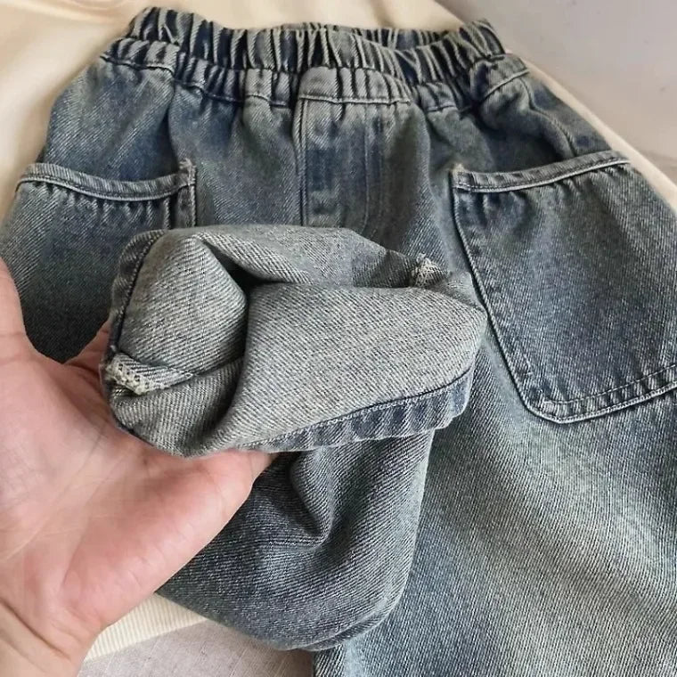 2025 Spring and Autumn New Kids pants Fashion solid color Children's straight jeans Boys loose casual denim Trousers