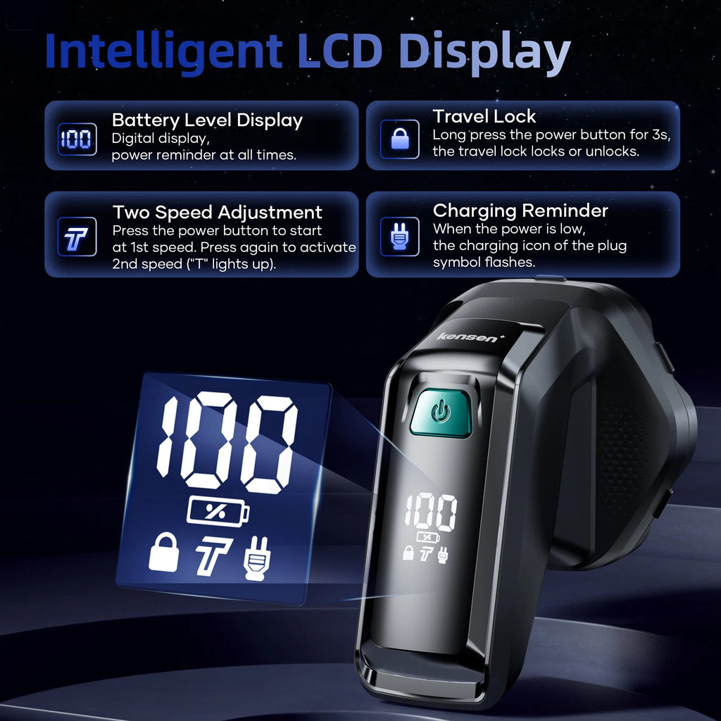 Kensen S32 Electric Head Shaver for Men 7D Floating Cutter USB-C Rechargeable 8100/8500 RPM IPX6 Waterproof Magnetic Head Razor