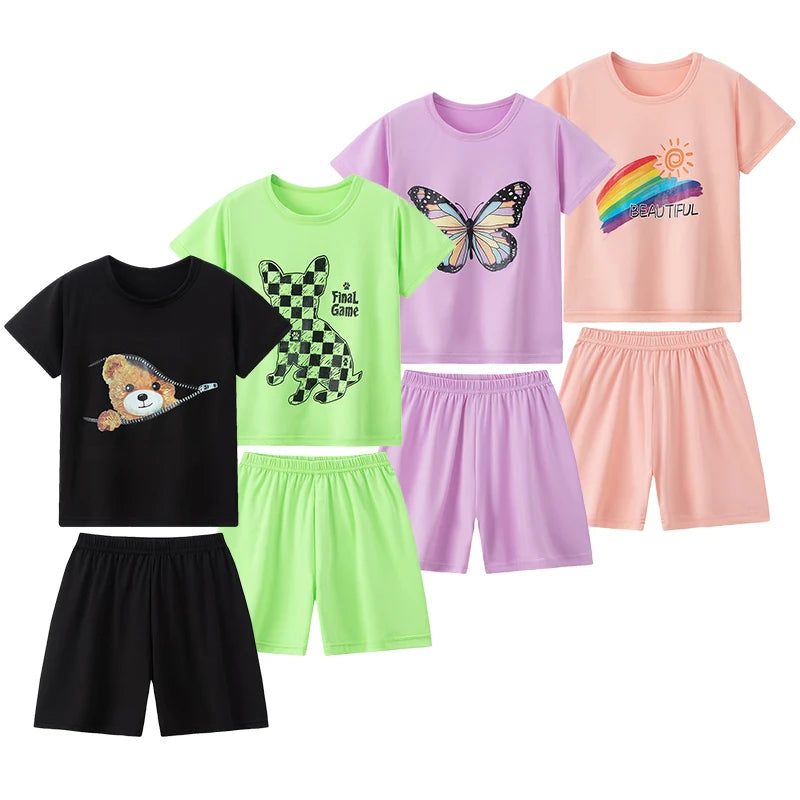 Kids' Character Print Short-Sleeve & Shorts Set – 14 Designs