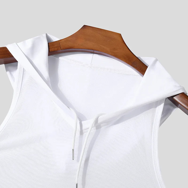 Men's Hooded Mesh Vest – Sheer Drawstring Tank for Gym & Everyday Wear