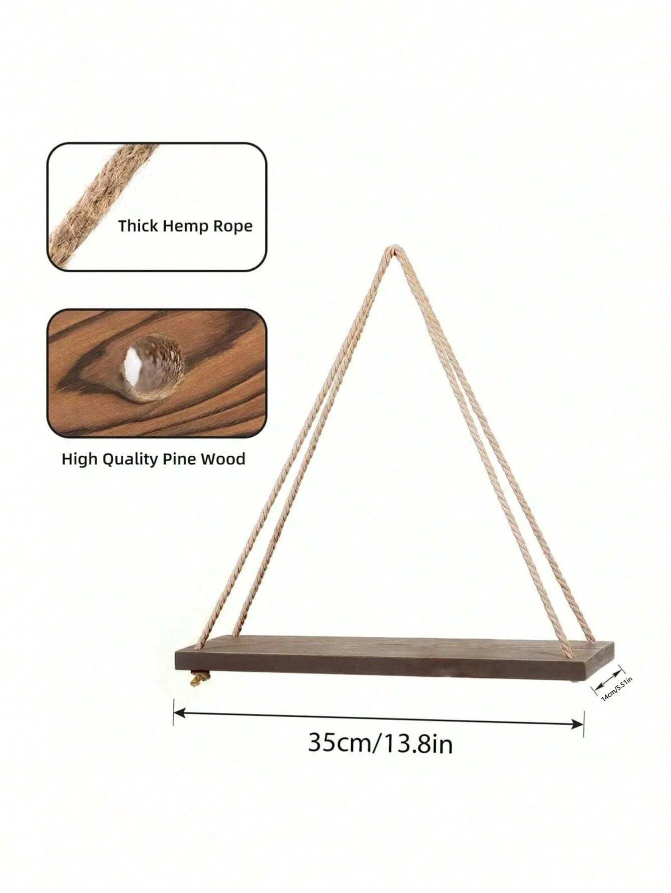 Wooden Hemp Rope Hanging Wall Shelf – Boho Home Decor