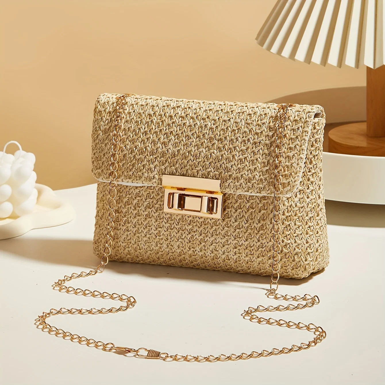 Handwoven Straw Shoulder & Crossbody Bag – Lock Closure, 7 Colors