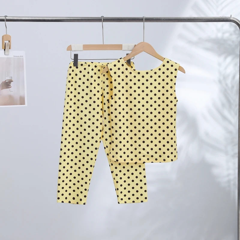 Women Pant Set Polka Dot Backless Sleeveless Crop Top Capri Slimming Pants Sexy Party Two Piece Set Club Fashion Trendy Outfits
