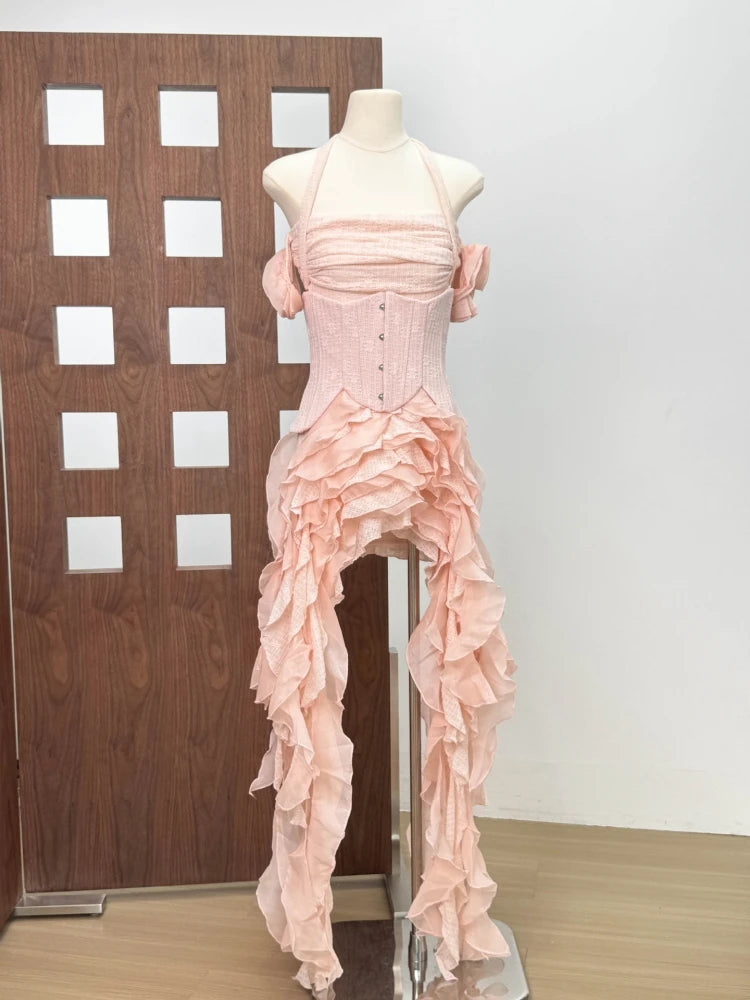 Women's Halter Ruffle Corset Mini Dress
