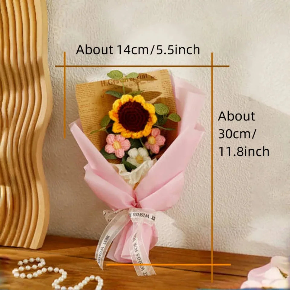 1pc Crochet Bouquet, Efun Handmade Sunflower Daisy Bouquet Valentine's Day Anniversary Wedding Mothers Day Birthday Gift