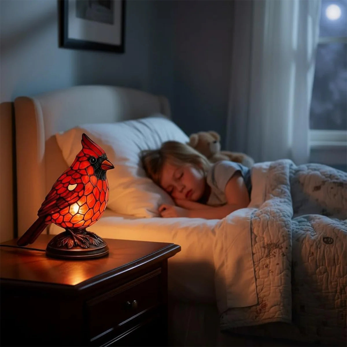 Cardinal USB Bedside Night Lamp – Red Modern Table Light