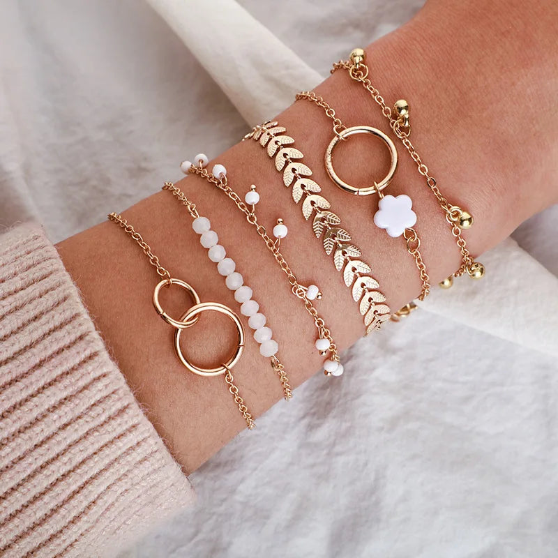 6-Piece Stackable Bracelet Set – Geometric & Tassel