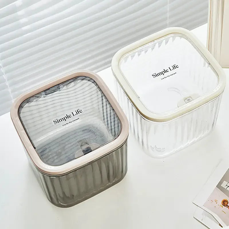 1-Piece Transparent Mini Desktop Storage Box, with Pop-Up Lid, Waterproof Multifunctional Storage Container, Laundry Detergent Dispenser Storage Box, Suitable for Storing Beads and Stain Remover Powder, for Desktop, Kitchen,