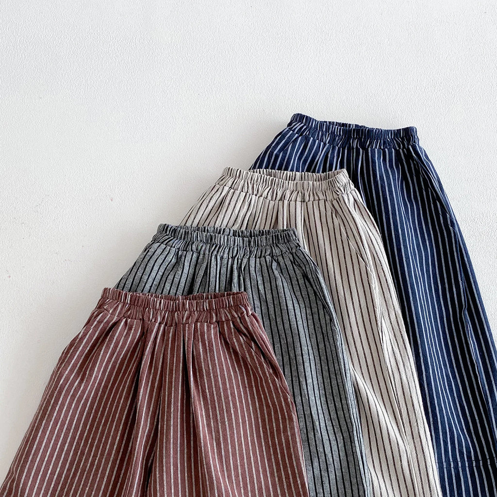 Boys Girls Linen Cotton Stripe Trousers For Children's Clothes Fall Spring Boy Loose Casual Harem Pants Kids Long Pants for 1-6T