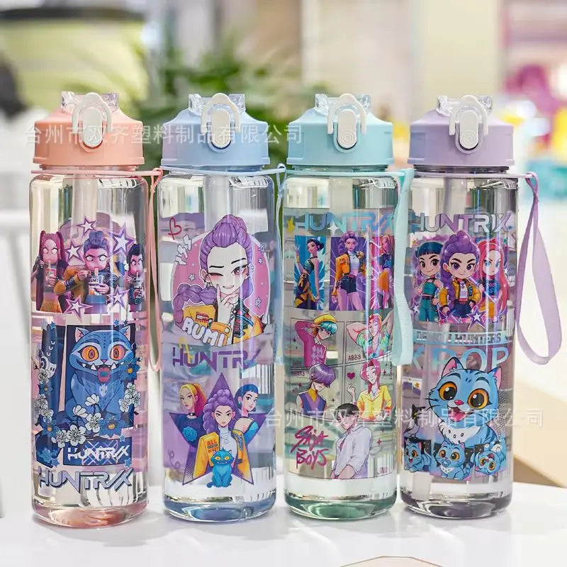 Hot 700ml Sale Cartoon Print Plastic Water Cup | Rumi Mira Zoey Jinu Celine | Portable Outdoor Straw Cup For Kids Cross-Border