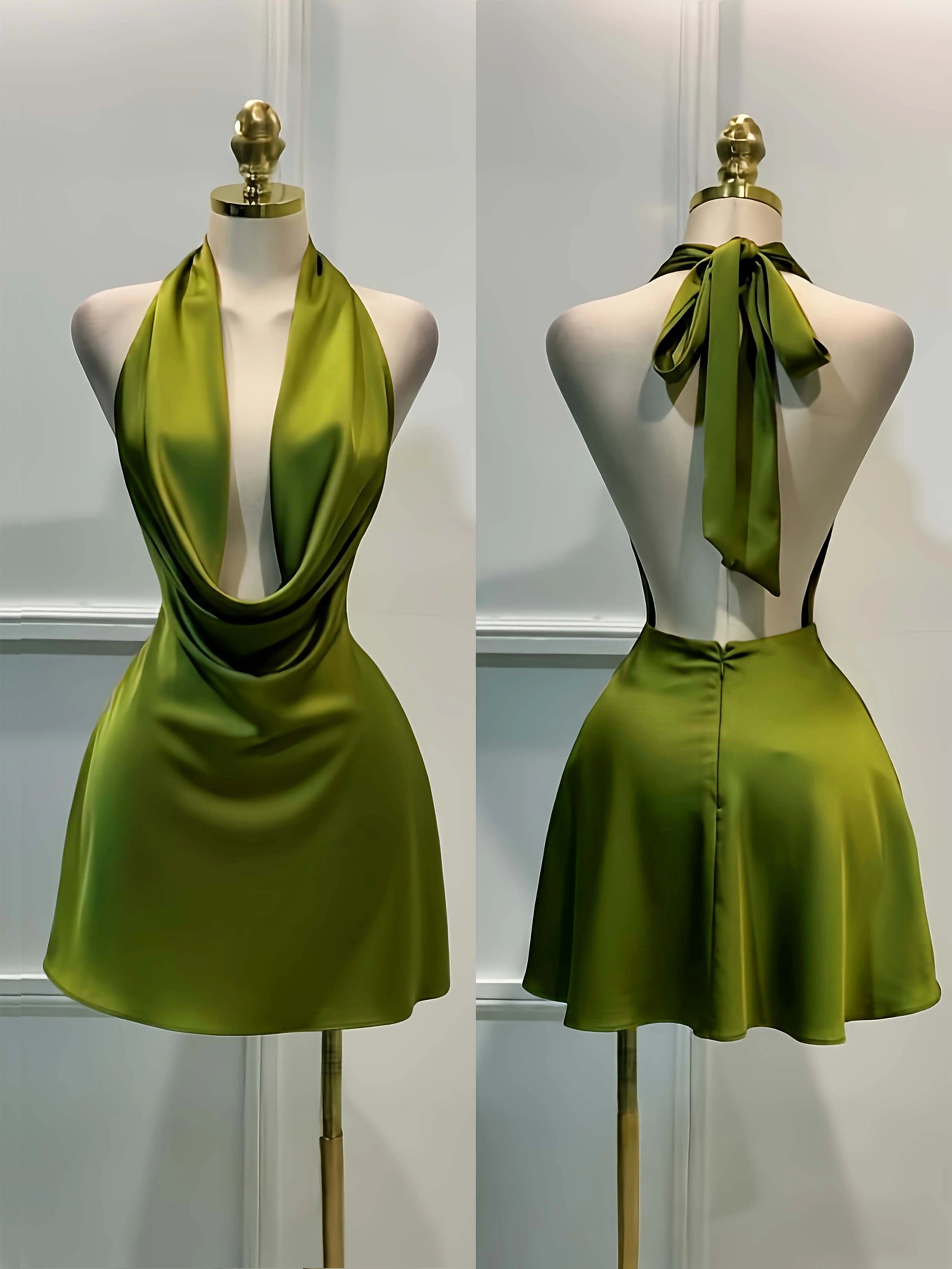 Open-Back Satin Midi Dress – Zipper Fitted Cocktail