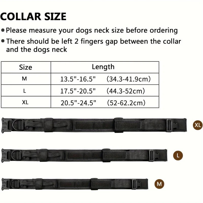 Tactical Dog Collar, Adjustable Military Training Nylon Dog Collar with Control Handle and Heavy Metal Buckle for Medium and Lar