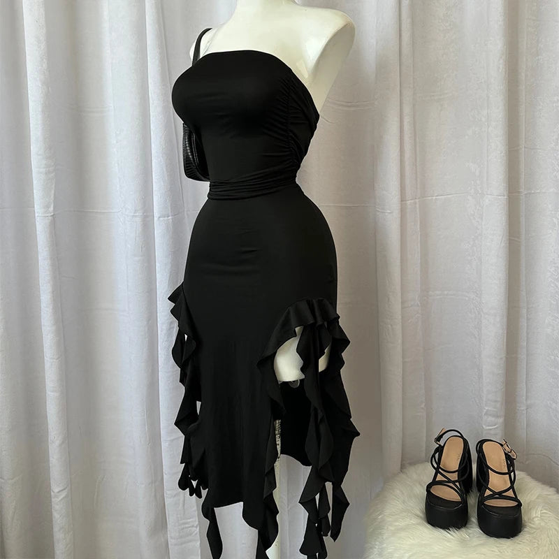 Strapless Floral Fold High Slit Mini Party Dress