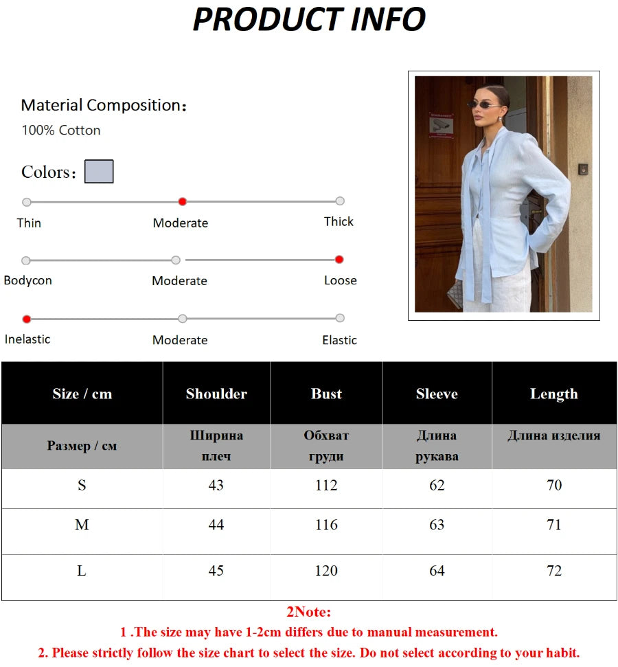 Wolfeel 100% Cotton New Autumn Tie Belted Shirt Women's  Floating Ribbon Cardigan Top Commuting Slim Blouse