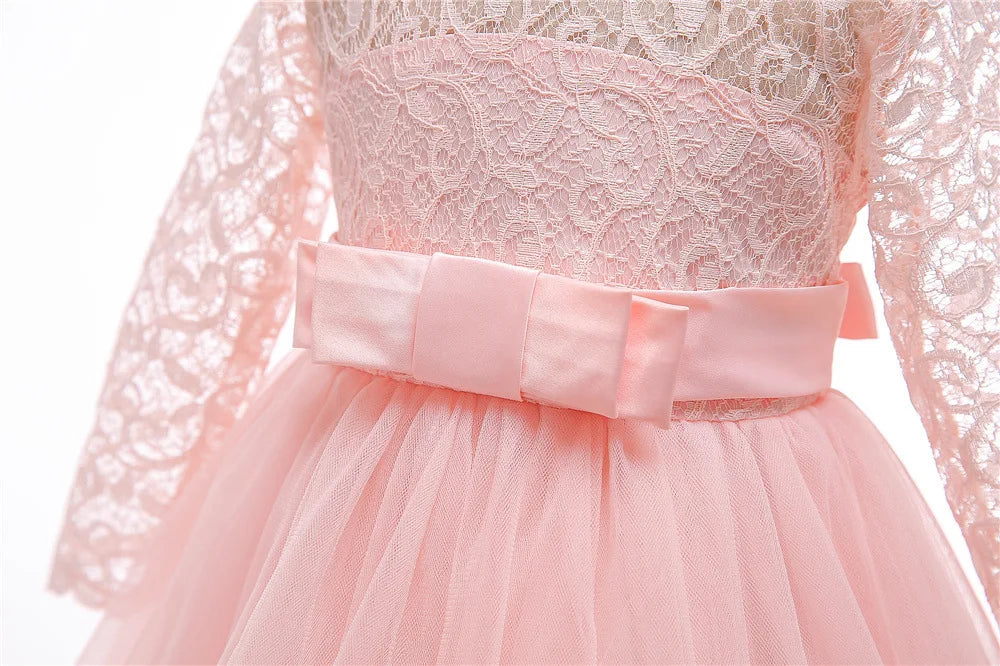 Teen Lace White Bridesmaid Dresses For Girls Wedding Formal Evening Gown Elegant Kids Girl Birthday Party Dress Children Costume