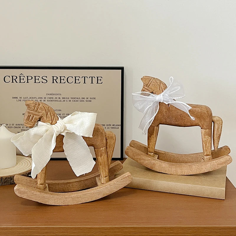 Creative Hand Carved Wooden Horse Series Retro Rocking Horse Desktop Decoration Ornament for Friends Commemorative Gift