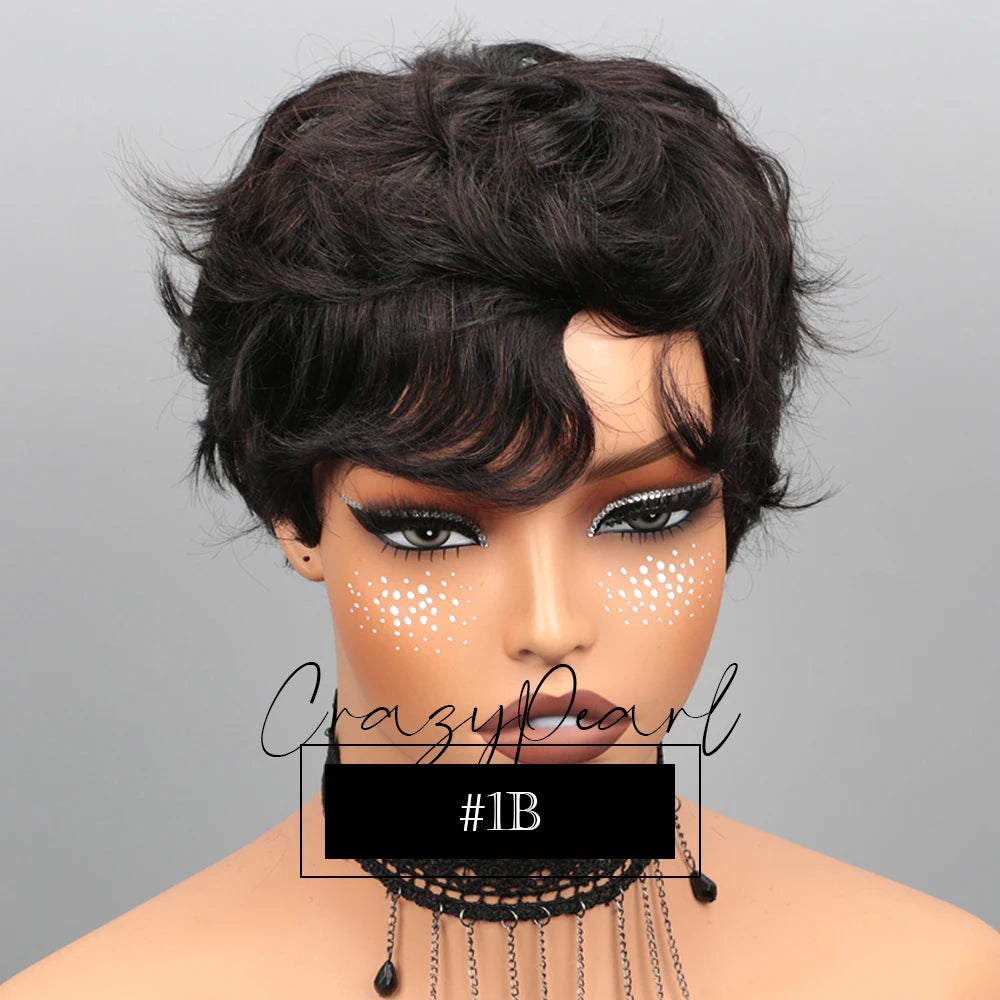 Short Pixie Cut Human Hair Wig – Glueless, 4 Colors