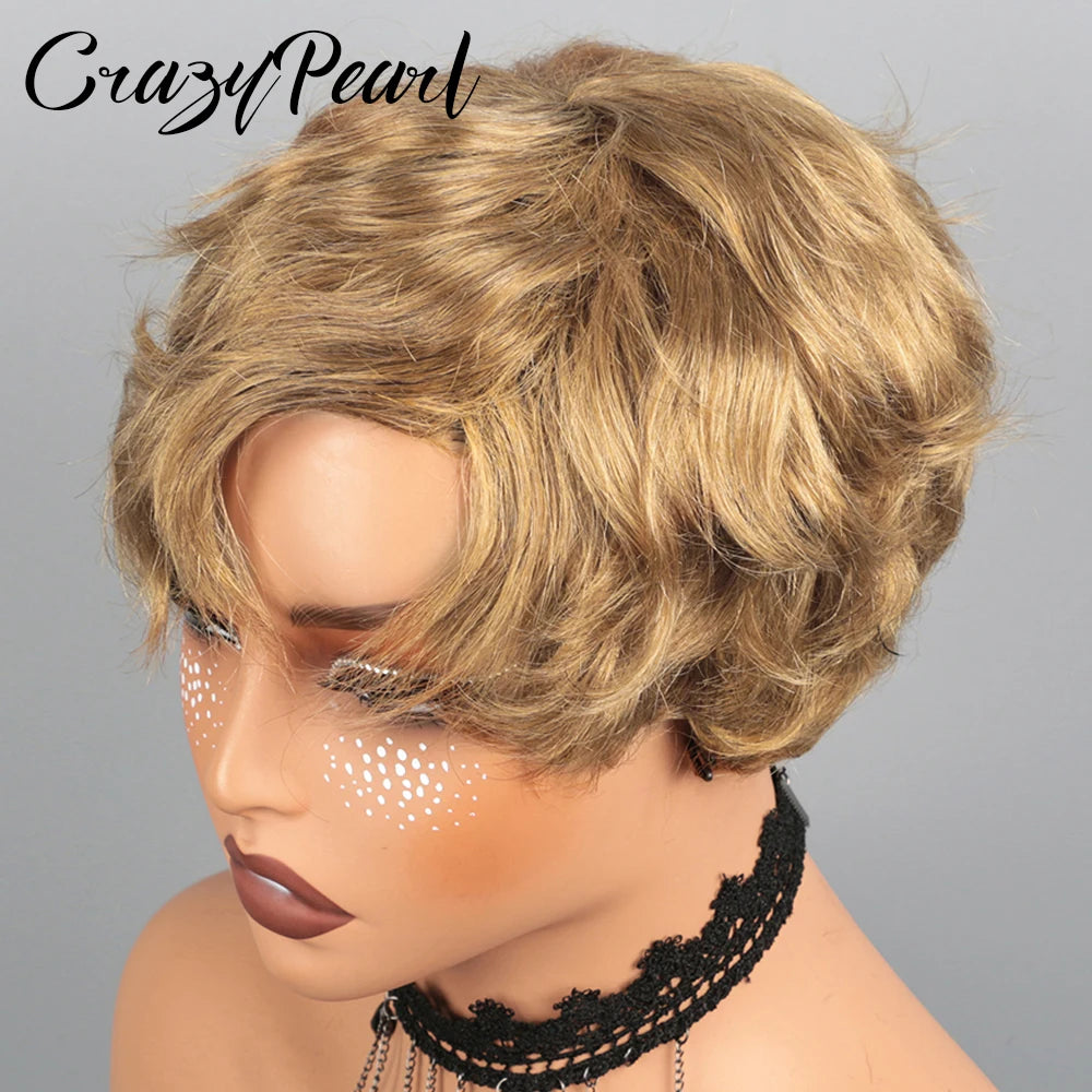 Short Pixie Cut Human Hair Wig – Glueless, 4 Colors