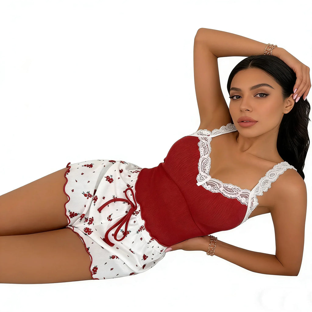 Women's Lace Camisole & Shorts Sleepwear Set – 4 Colors