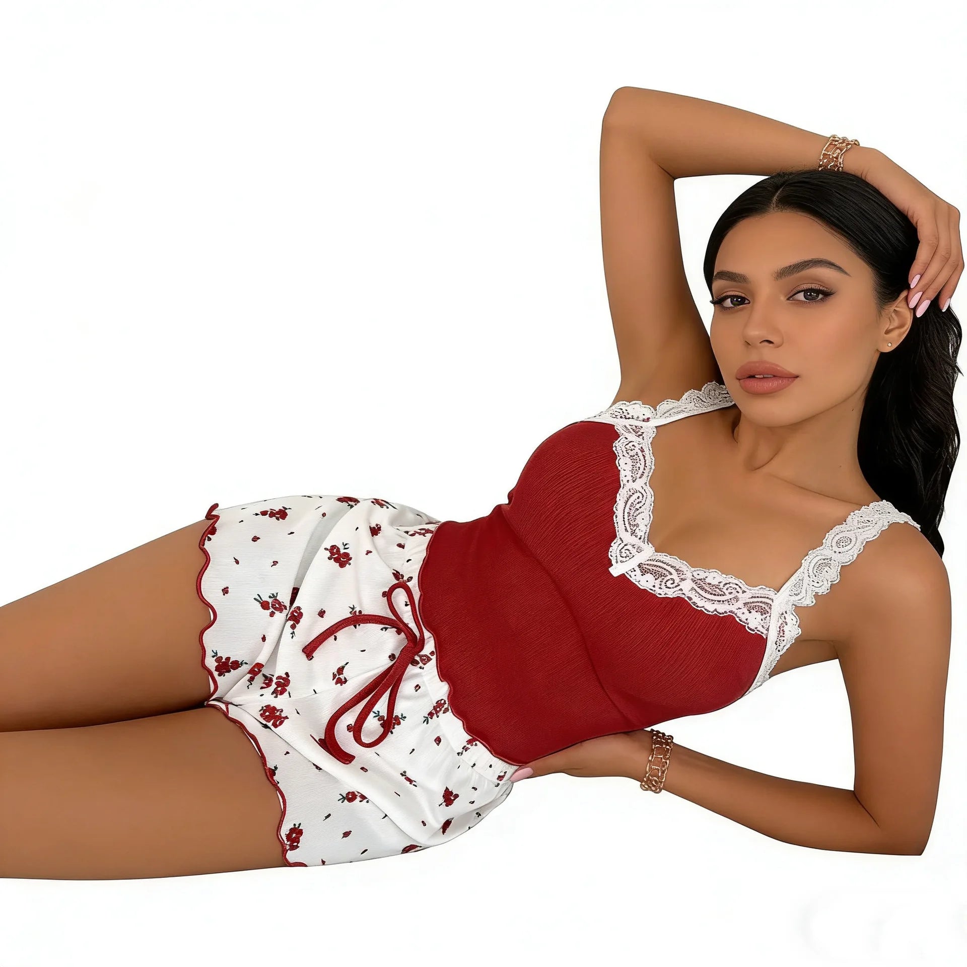 Women's Lace Camisole & Shorts Sleepwear Set – 4 Colors