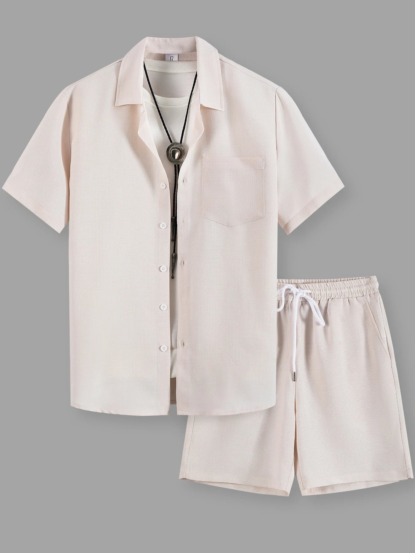 Men's Linen-Texture Lapel Shirt & Shorts Set – 5 Colors