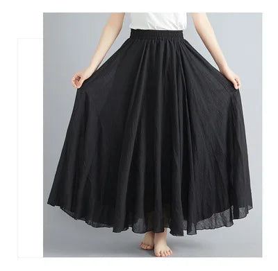 Mori Girl Cotton Linen Ethnic A-Line Long Skirt