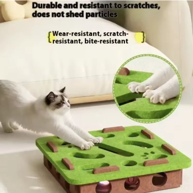Cat Puzzle Maze Toy – Interactive Felt Box with Bell Ball for Kittens