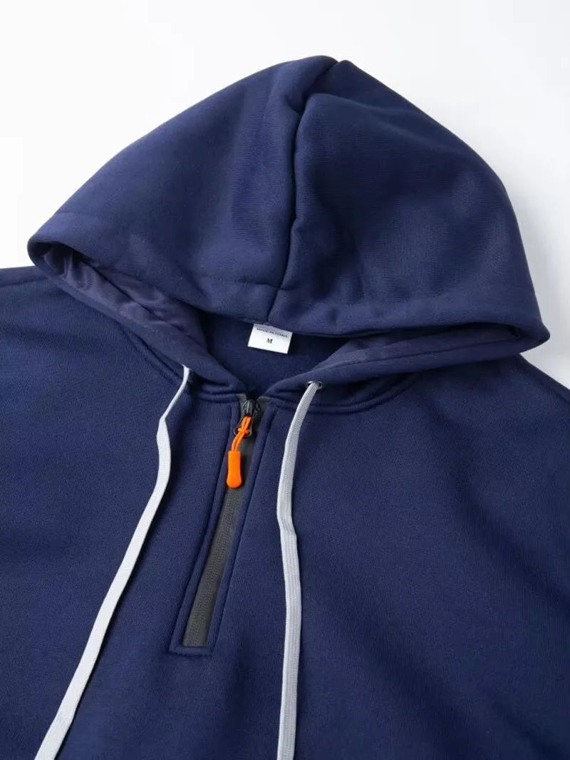 Men's Multi-Pocket Half-Zip Hooded Fitness Sweatshirt