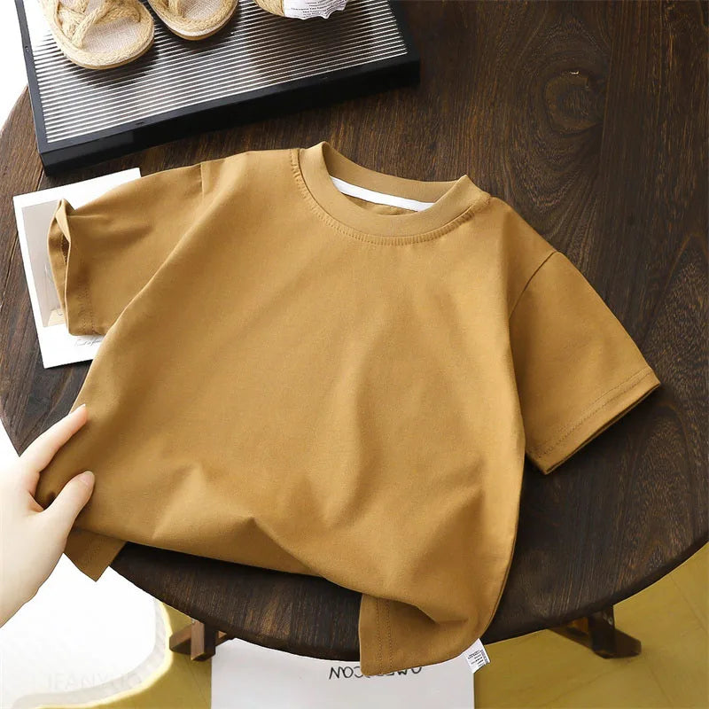 Kids' Solid Cotton Short-Sleeve Tee – 7 Colors, Ages 1–10