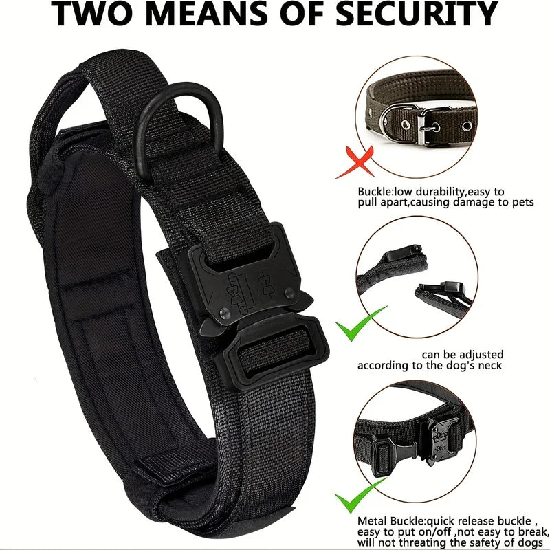 Tactical Dog Collar, Adjustable Military Training Nylon Dog Collar with Control Handle and Heavy Metal Buckle for Medium and Lar