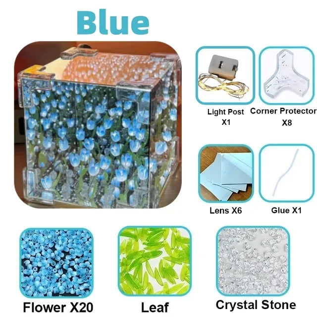 Creative DIY Tulip Flower Sea Cube Three-Dimensional Small Night Lamp Material Package for Girlfriend Couple Girlfriend Gift