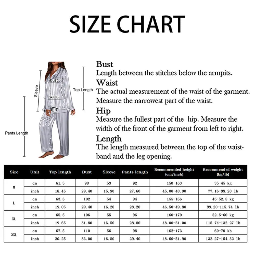 Women's Striped Silk Satin Pajama Set – Long Sleeve & Trousers