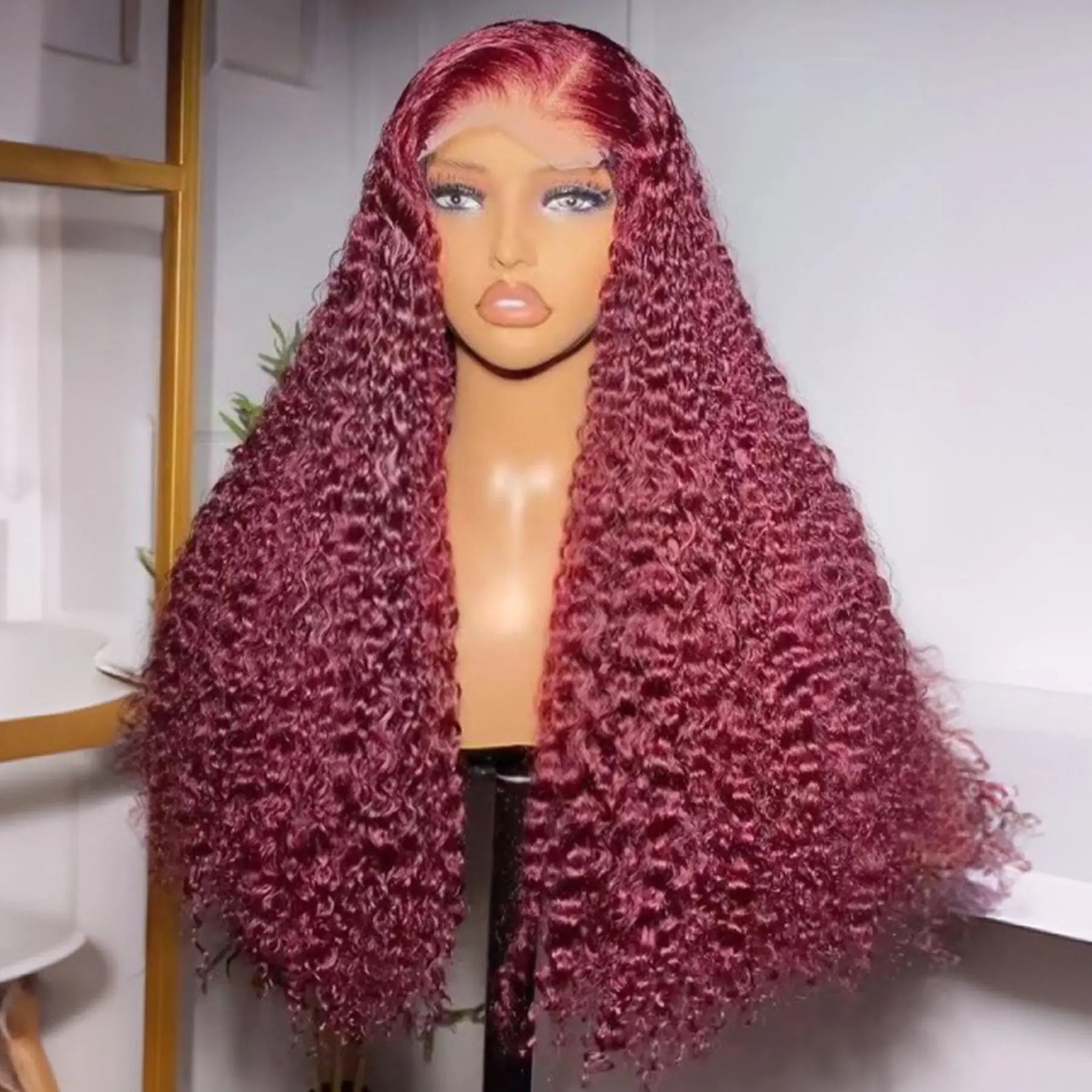 99J Red Burgundy Color Deep Wave 13X4 Lace Frontal Synthetic Wig For Women Natural Hairline Baby Hair Preplucked Bleach Knots