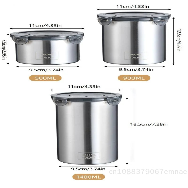 Airtight Stainless Steel Storage Jars Set – 3 Sizes