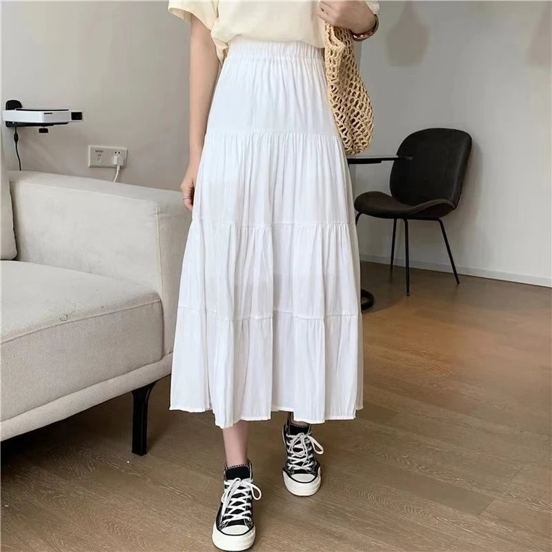 Vintage High Waist A-Line Cake Skirt – White & Black