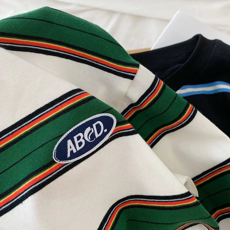 2025 autumn Children Clothes Girls Long Sleeves Bottoming Shirts Cool Boys Stripe Cotton T-shirt Teen Loose Casual 2-7y Kids Top
