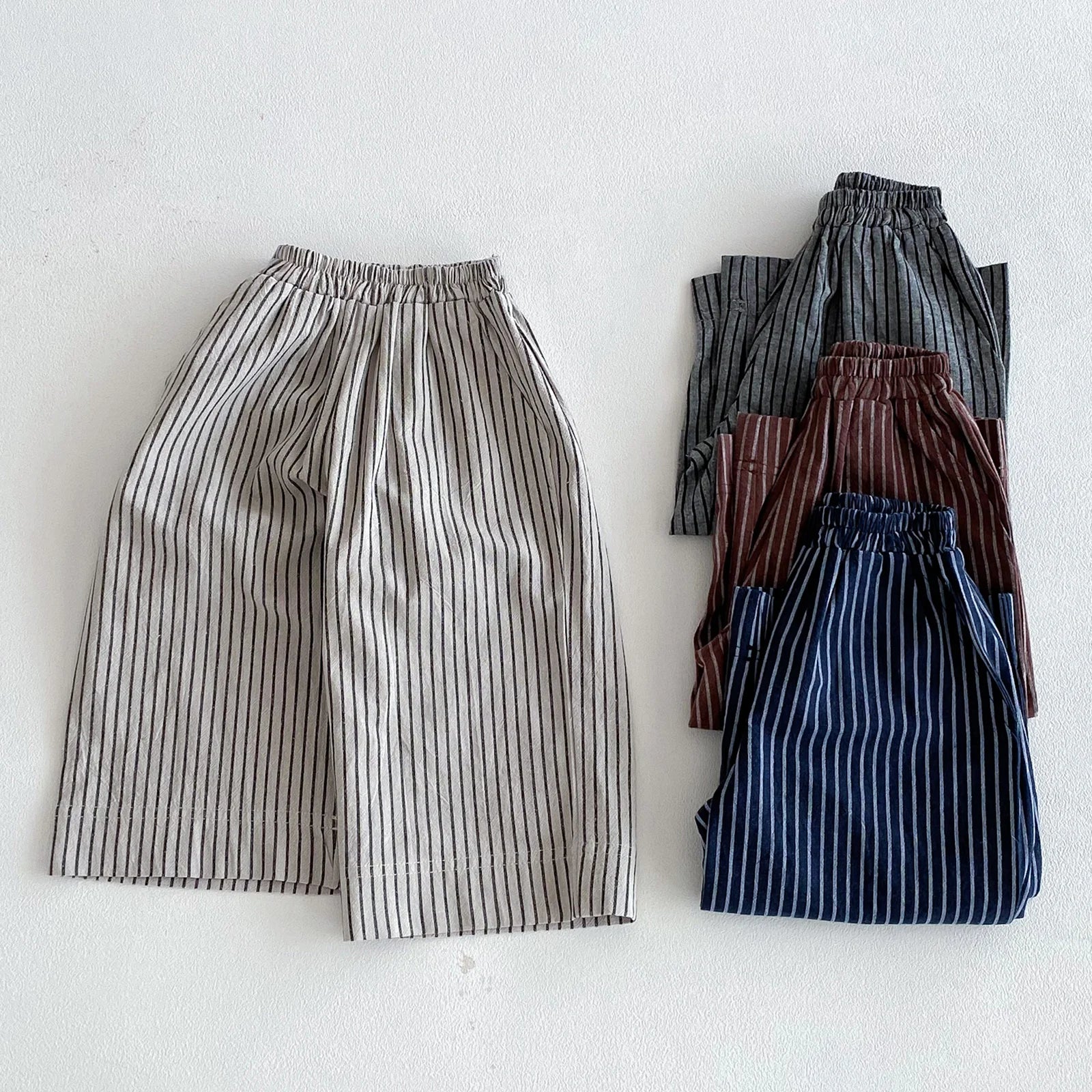 Boys Girls Linen Cotton Stripe Trousers For Children's Clothes Fall Spring Boy Loose Casual Harem Pants Kids Long Pants for 1-6T