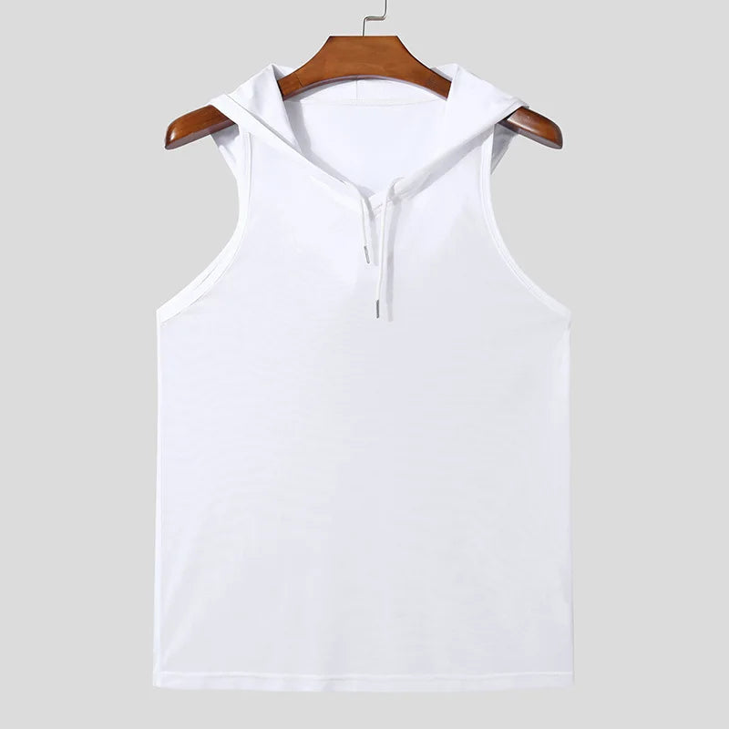 Men's Hooded Mesh Vest – Sheer Drawstring Tank for Gym & Everyday Wear