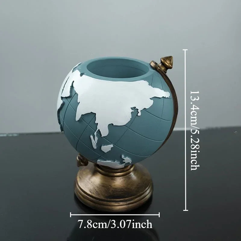 Creative Globe Pen Holder Resin Desk Organizer for Office and Home Decor Unique Geographic Pen and Pencil Storage