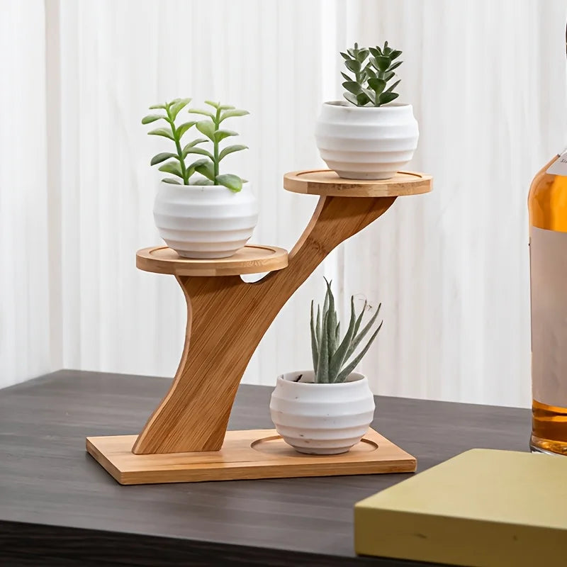 1pc 2-Tier Bamboo Stand,Bamboo Shelf for Home/Office, Compact Design,Perfect for Home and Office Desktop and Balcony Decor
