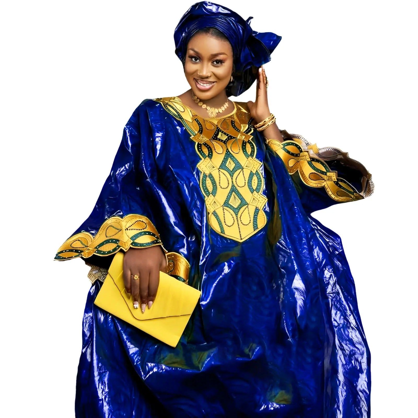 African Bazin Riche Embroidery Long Dress for Women