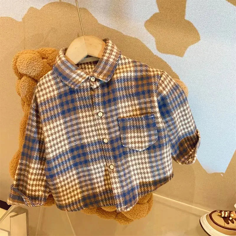 Kids' Retro Plaid Lapel Shirt – Boys & Girls Long Sleeve