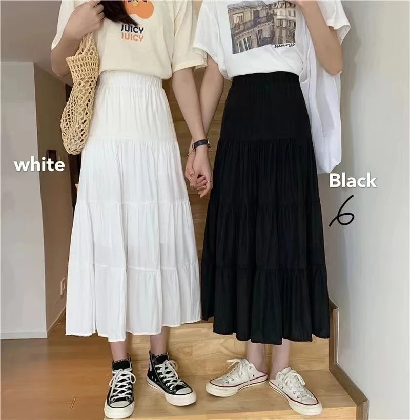 Vintage High Waist A-Line Cake Skirt – White & Black
