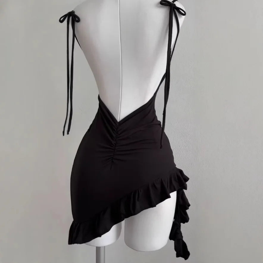 Sleeveless Backless Lace-Up Bodycon Mini Club Dress