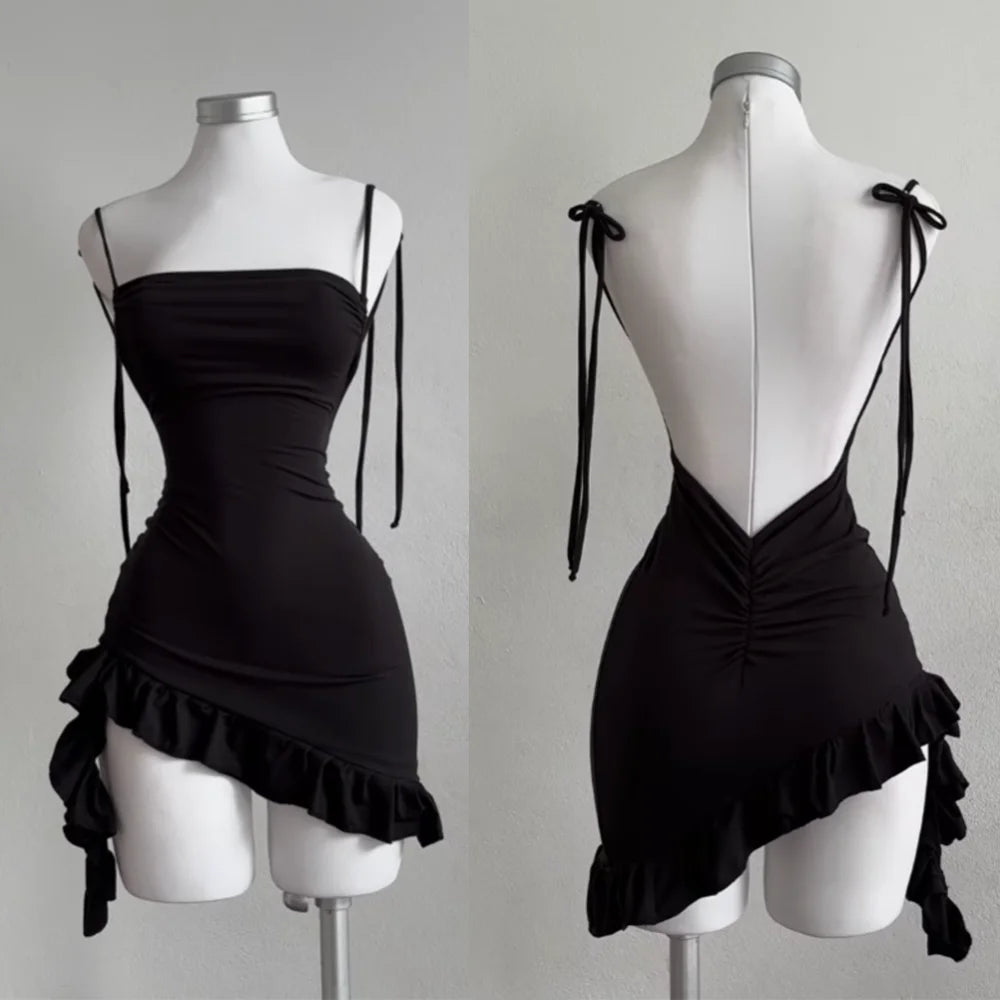 Sleeveless Backless Lace-Up Bodycon Mini Club Dress