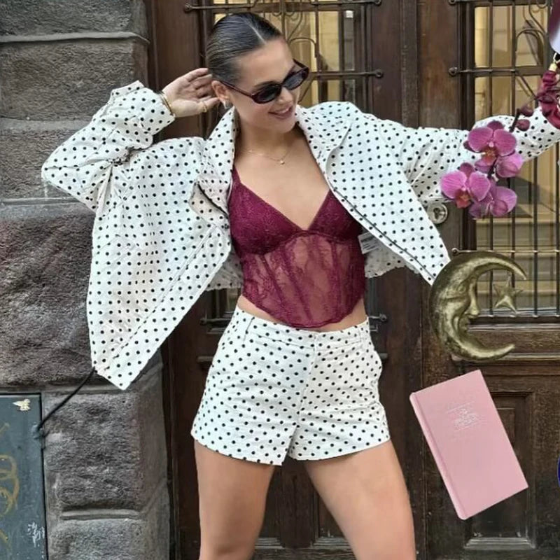 HXAO Polka Dot Bomber Jacket Women's Jackets Demi-Season Oversized Long Sleeve Top Outerwear Aviator Plus Size Zip Up Crop Coats