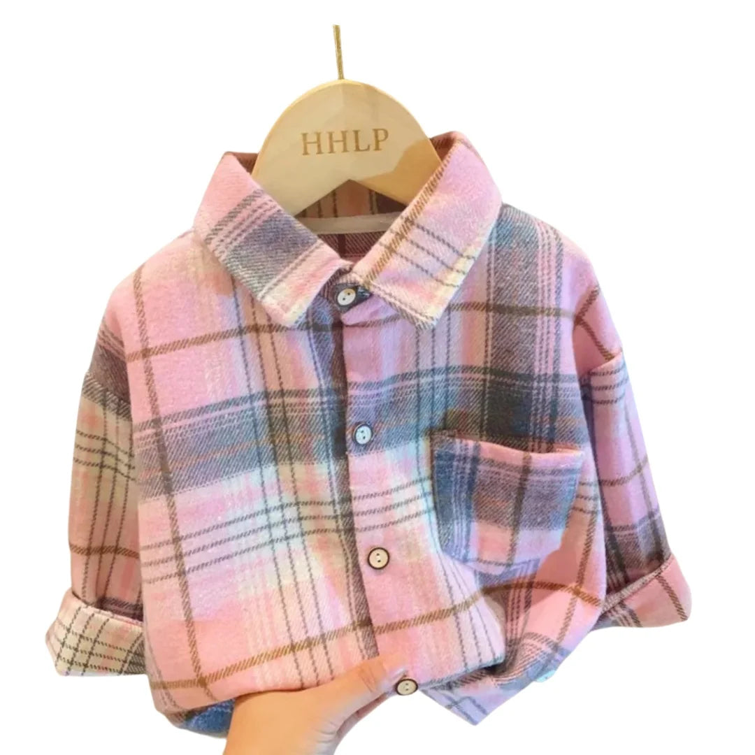 Kids' Retro Plaid Lapel Shirt – Boys & Girls Long Sleeve